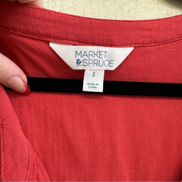Market & Spruce Red / Orange Dress Short Sleeve Size Small - Picture 4 of 8